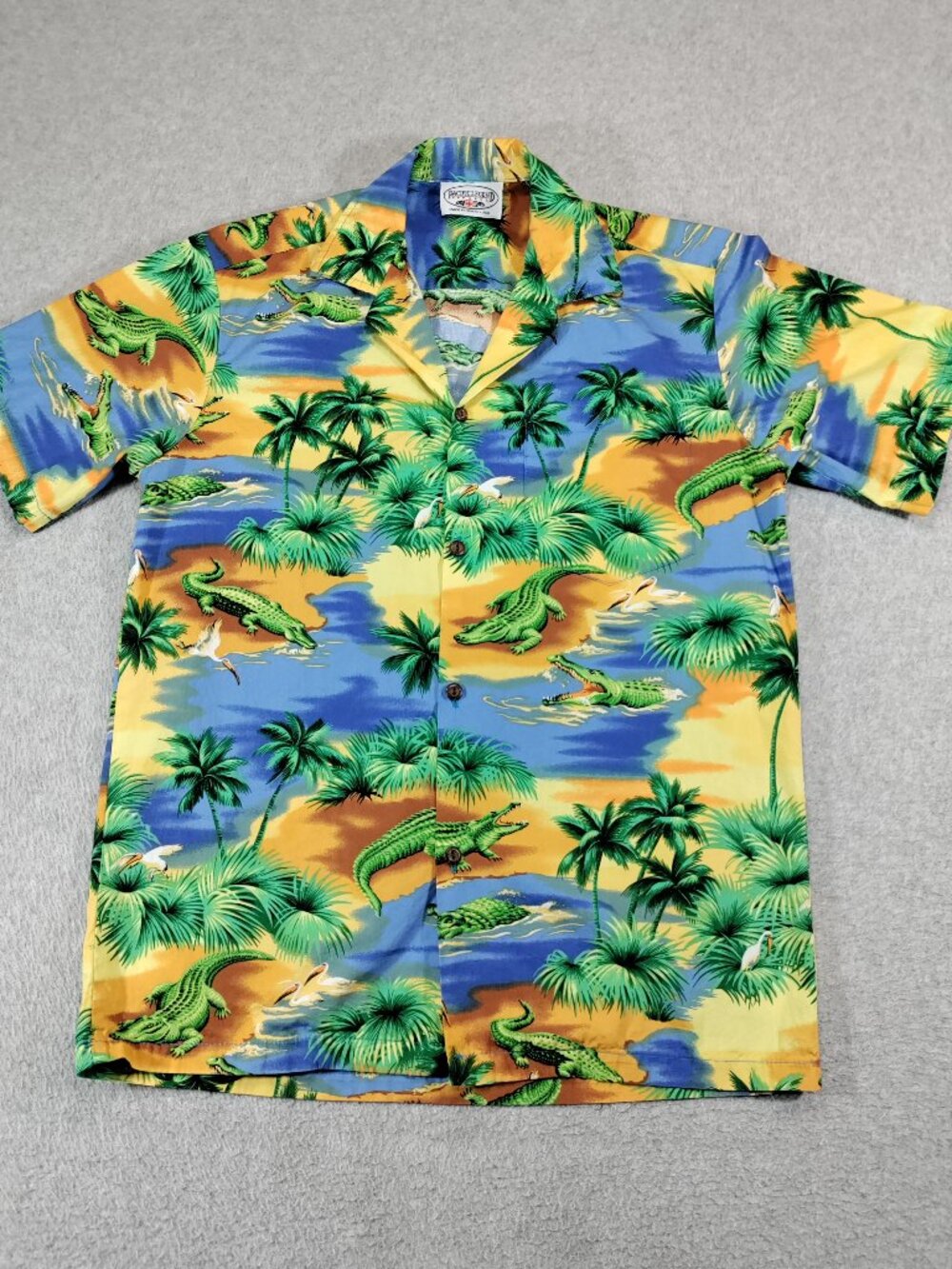 Pacific Legend Hawaiian Shirt Mens S Blue Yellow Alligator Aloha USA